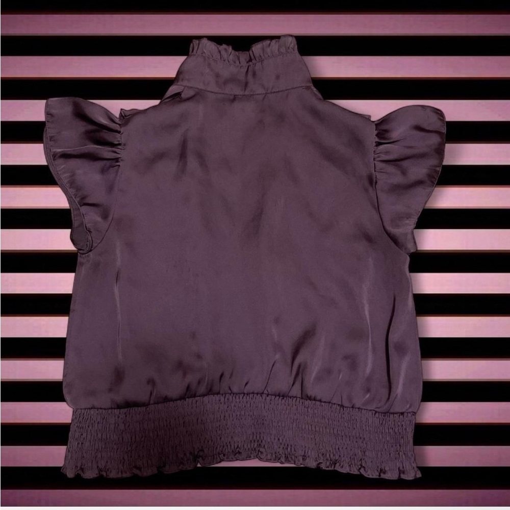 Moon Collection Deep Purple Ruffled Button-Front Blouse - Picture 7 of 7